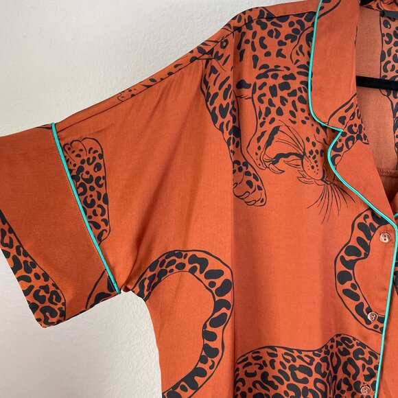 NEW Midnight Bakery Womens Medium Rust Leopard Animal Button Up Pajama Set - Picture 5 of 12